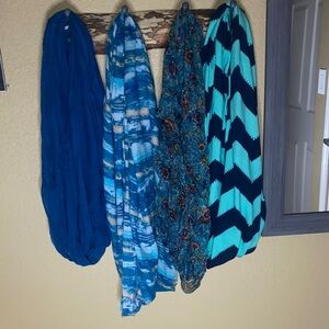 Set of Four Blue Patterned Scarves